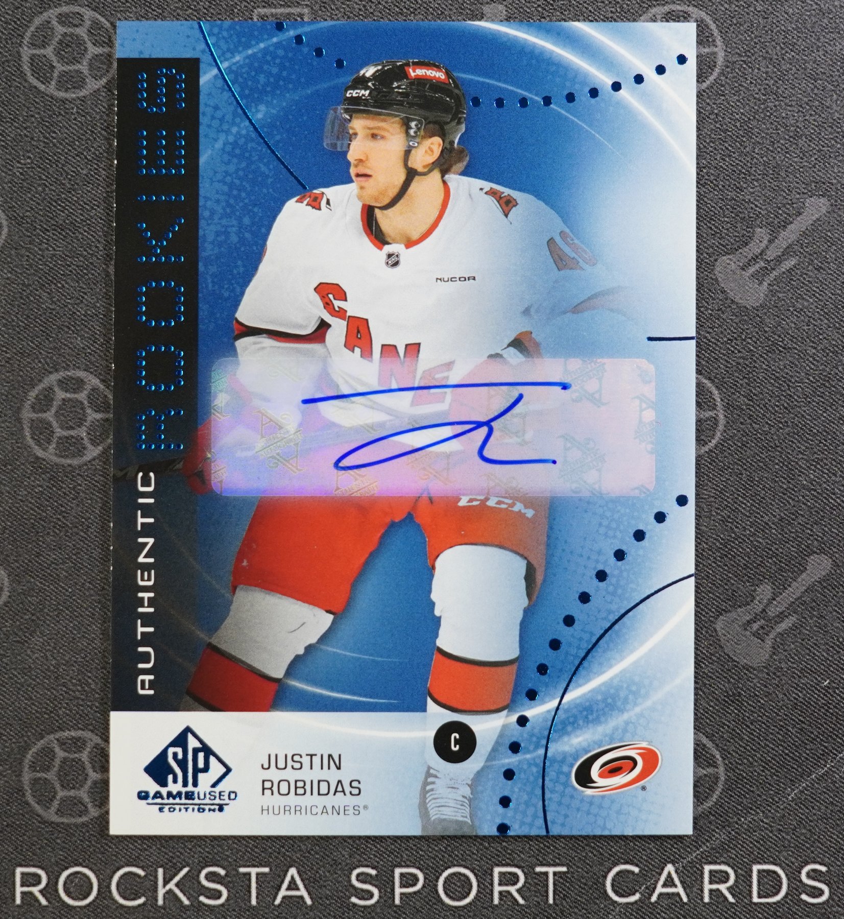 Justin Robidas — Authentic Rookies Blue Auto #AR-JR, реальная карточка ROCKSTA